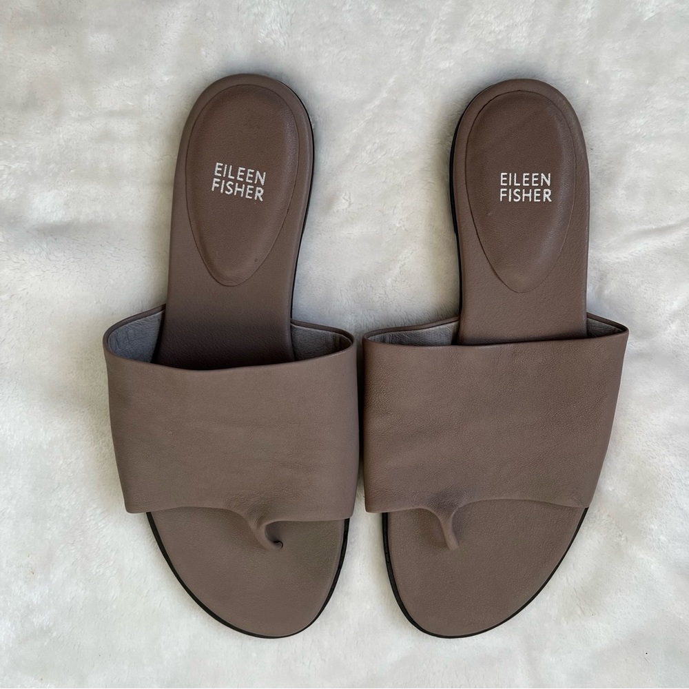 Eileen Fisher Edge Leather Slide Sandal leather color moon summer spring casual - Picture 4 of 5